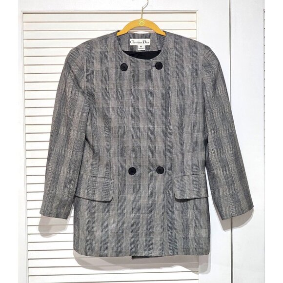 Vintage Christian Dior Womens Plaid Wool Double Breasted Blazer Jacket Sz 10 238 - Picture 11 of 13